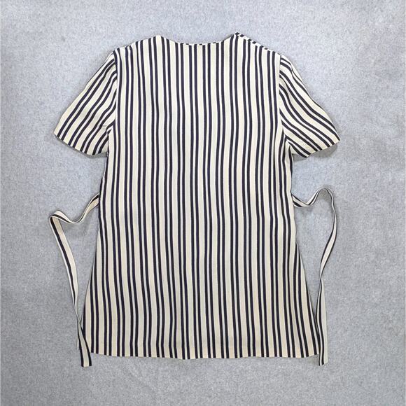 Vintage KC Spencer NY Striped Blouse Sz 6 Short Sleeve Tie Back Side Slit - Picture 13 of 15